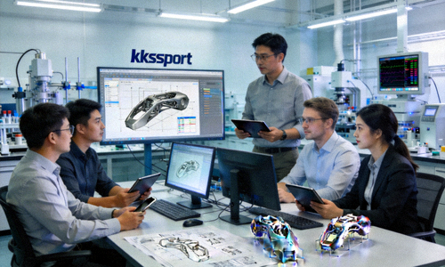 kksport研发团队在实验室进行技术研讨与创新设计